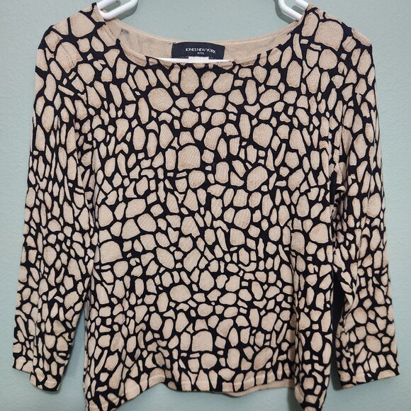 Jones New York Leopard Long Sleeve Top Blouse Size Petite Medium - Picture 1 of 6